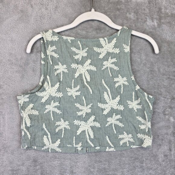 Madewell Crop Top Womens Small Green Palm Tree Button Front Tank Sleeveless - Picture 9 of 9